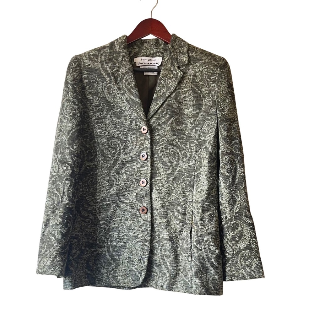 Vintage Carlisle Blazer Jacket Size 8 Olive Green Paisley tapestry Print Career‎